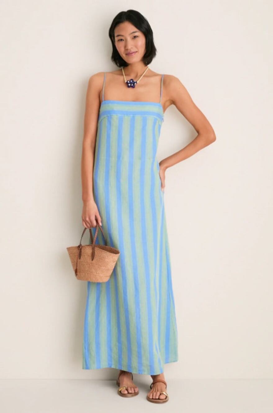 STAUD Seaport Stripe Laura Linen Maxi Dress Large NWT Sleeveless Resort Wear
